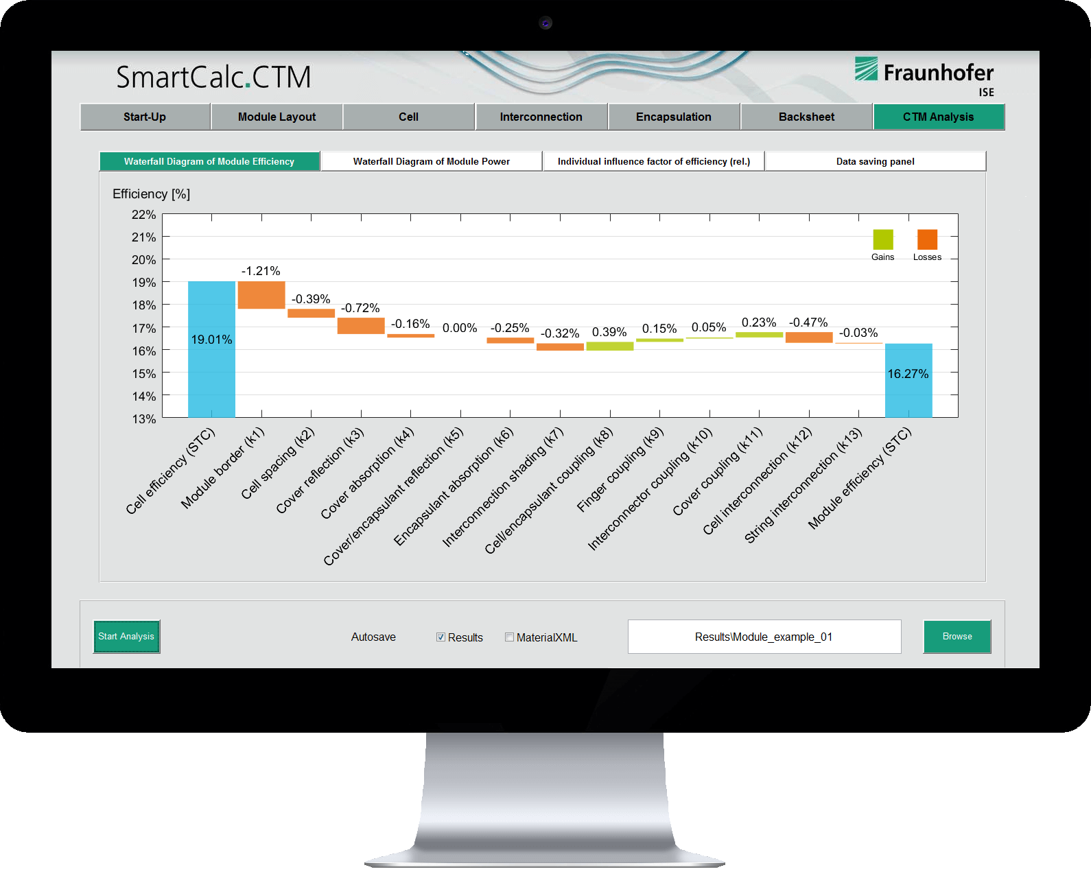 SmartCalc.CTM cell-to-module losses software screen