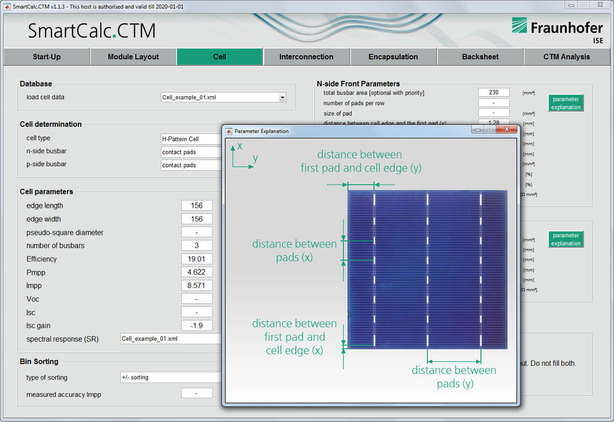 SmartCalc.CTM cell-to-module screenshot cell setup
